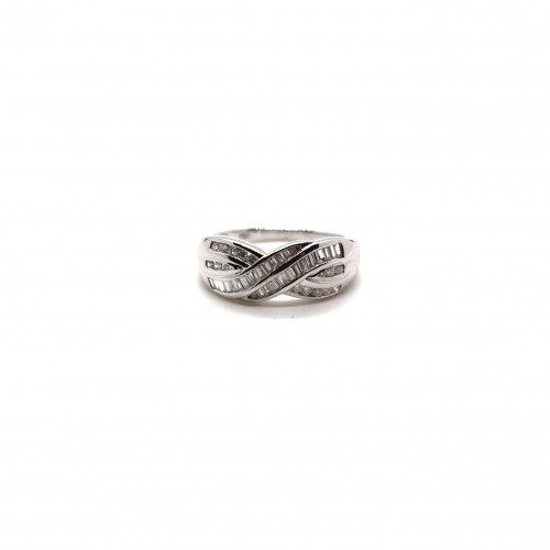 CROSSED RING WHITE GOLD BAGUETTES CLIMENT 1890 - S-20-R17480/BR