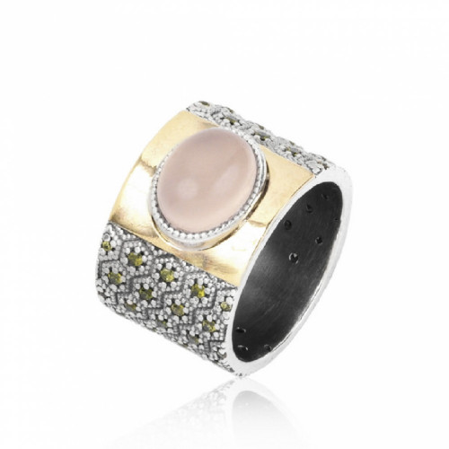 GOLD ROSE QUARTZ SUNFIELD RING - AN062730/15