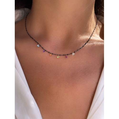 NATURAL STONES SILVER NECKLACE