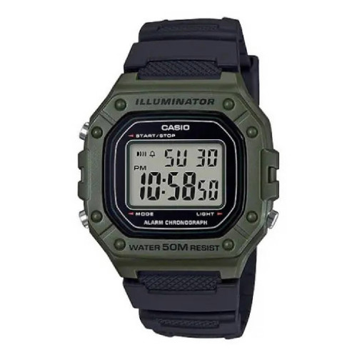 CASIO DIGITAL NEGRE I VERD  - W-218H-3AVEF