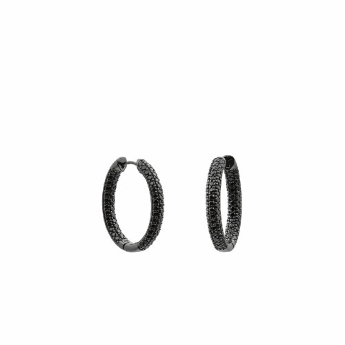 BLACK OVAL LINEARGENT EARRINGS - 20558-N-A