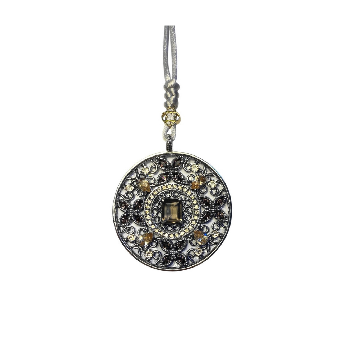 SMOKED QUARTZ TOP SILVER NECKLACE - CL8104PF