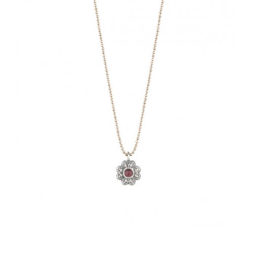 ROSE TOURMALINE FLOWER SUNFIELD NECKLACE - CL061411/26