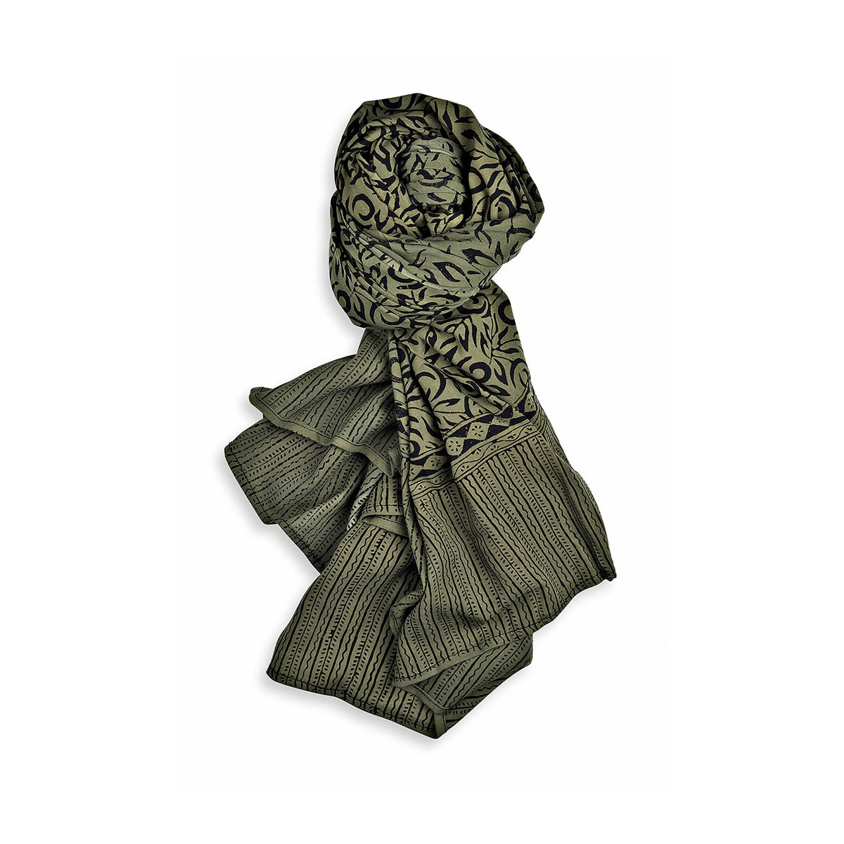 BLACK AND GREEN RAYON FOULARD - S1V