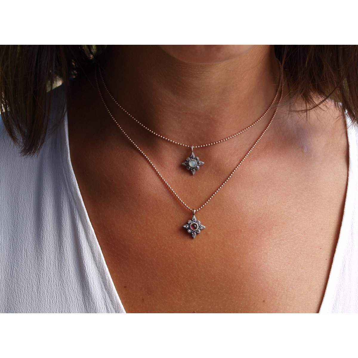 CHALCEDONY STAR SUNFIELD NECKLACE - CL061410/13