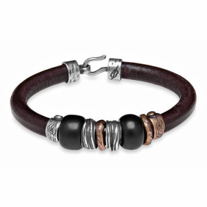 LEATHER, SILVER, BRONZE AND RESIN BRACELET  - MB2A T/20