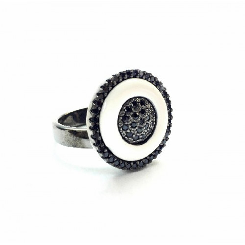 SILVER RING, ENAMEL AND ZIRCONS  - AN.AT 6/B